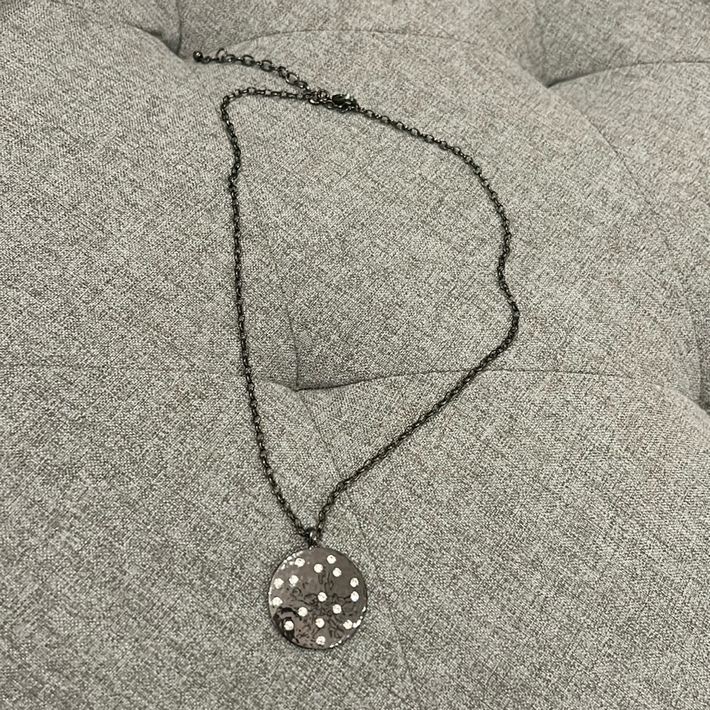 Chrome Circle Pendant with Crystal Gem Sparkles